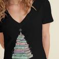 Cute Bookmas Christmas Book Tree Book Lover Teacher Women's Jersey Short Sleeve Deep V-Neck Tshirt