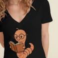 Cute Bookworm Worm Reading Book Glasses Nerdy Women's Jersey Short Sleeve Deep V-Neck Tshirt Cute Bookworm Worm Reading Book Glasses Nerdy Women's Jersey Short Sleeve Deep V-Neck Tshirt