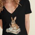 Cute Bunny Reading Book Glasses Bookworm Women's Jersey Short Sleeve Deep V-Neck Tshirt