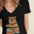 Cute Capybara Reading Books Animal Capybara Bookworms Women's Jersey Short Sleeve Deep V-Neck Tshirt Cute Capybara Reading Books Animal Capybara Bookworms Women's Jersey Short Sleeve Deep V-Neck Tshirt