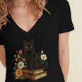 Cute Cat Book Flowers Women's Jersey Short Sleeve Deep V-Neck Tshirt Cute Cat Book Flowers Women's Jersey Short Sleeve Deep V-Neck Tshirt
