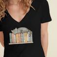 Cute Cat Sleeping On Books Women's Jersey Short Sleeve Deep V-Neck Tshirt