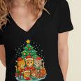 Cute Cats Reading Books Christmas Tree Women's Jersey Short Sleeve Deep V-Neck Tshirt