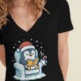 Cute Christmas Penguin Reading Book Cozy Winter Holiday Art Women's Jersey Short Sleeve Deep V-Neck Tshirt