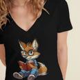 Cute Coyote With Book I Kids Coyote Women's Jersey Short Sleeve Deep V-Neck Tshirt