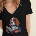 Cute Dog Basset Hound Reading Book Women's Jersey Short Sleeve Deep V-Neck Tshirt