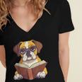 Cute Dog Boxer Reading Book Women's Jersey Short Sleeve Deep V-Neck Tshirt Cute Dog Boxer Reading Book Women's Jersey Short Sleeve Deep V-Neck Tshirt