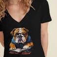 Cute Dog English Bulldog Reading Book Women's Jersey Short Sleeve Deep V-Neck Tshirt