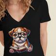 Cute Dog Puppy English Bulldog Reading Book Women's Jersey Short Sleeve Deep V-Neck Tshirt Cute Dog Puppy English Bulldog Reading Book Women's Jersey Short Sleeve Deep V-Neck Tshirt