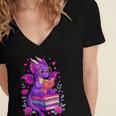Cute Dragon Reading Books Bookworm Women's Jersey Short Sleeve Deep V-Neck Tshirt