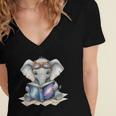 Cute Elephant Reading Universe Book Women's Jersey Short Sleeve Deep V-Neck Tshirt