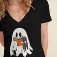 Cute Ghost Cat Reading Book Spooky Season Halloween Costume Women's Jersey Short Sleeve Deep V-Neck Tshirt Cute Ghost Cat Reading Book Spooky Season Halloween Costume Women's Jersey Short Sleeve Deep V-Neck Tshirt