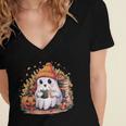 Cute Ghost Drinking Coffee Halloween Reading Book Retro Women's Jersey Short Sleeve Deep V-Neck Tshirt Cute Ghost Drinking Coffee Halloween Reading Book Retro Women's Jersey Short Sleeve Deep V-Neck Tshirt