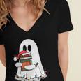 Cute Ghost Holding Books Bookish Christmas Women's Jersey Short Sleeve Deep V-Neck Tshirt