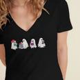 Cute Ghosts Reading Books Lover Spooky Season Halloween Women's Jersey Short Sleeve Deep V-Neck Tshirt