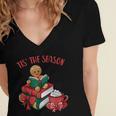 Cute Gingerbread Man Reading Book Nerd Christmas Bookish Women's Jersey Short Sleeve Deep V-Neck Tshirt Cute Gingerbread Man Reading Book Nerd Christmas Bookish Women's Jersey Short Sleeve Deep V-Neck Tshirt