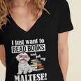 Cute Glasses Read Books & Pet My Maltese Lover Women's Jersey Short Sleeve Deep V-Neck Tshirt