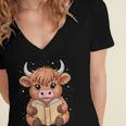 Cute Highland Cow Reading Book Women's Jersey Short Sleeve Deep V-Neck Tshirt Cute Highland Cow Reading Book Women's Jersey Short Sleeve Deep V-Neck Tshirt