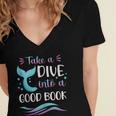 Cute Mermaid Librarian Teacher Dive Into A Good Book Reading Women's Jersey Short Sleeve Deep V-Neck Tshirt
