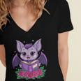 Cute Pastel Goth Bat Reading Book Women's Jersey Short Sleeve Deep V-Neck Tshirt Cute Pastel Goth Bat Reading Book Women's Jersey Short Sleeve Deep V-Neck Tshirt