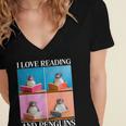 Cute Penguin Reading Book School Librarian Teacher Student Women's Jersey Short Sleeve Deep V-Neck Tshirt