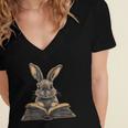 Cute Rabbit Bunny Book Lover Women's Jersey Short Sleeve Deep V-Neck Tshirt
