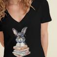 Cute Reading Bunny With Glasses Books Reader Book Bookworm Women's Jersey Short Sleeve Deep V-Neck Tshirt Cute Reading Bunny With Glasses Books Reader Book Bookworm Women's Jersey Short Sleeve Deep V-Neck Tshirt
