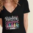 Cute Reading With My Gnomies Gnome Book Bookworm Lover Women's Jersey Short Sleeve Deep V-Neck Tshirt