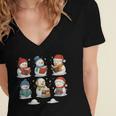 Cute Snowman Reading Books Christmas Winter Book Lover Women's Jersey Short Sleeve Deep V-Neck Tshirt