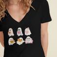 Cute Spooky Reading Book Halloween Fall Ghost Autumn Women's Jersey Short Sleeve Deep V-Neck Tshirt