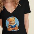 Cute Teddy Bear Reading Book Fun Women's Jersey Short Sleeve Deep V-Neck Tshirt