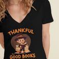 Cute Thanksgiving Teacher Librarian Thankful Reading Books Women's Jersey Short Sleeve Deep V-Neck Tshirt