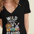 Cute Wildlife Zoo Animals For Book Reader Bookworms Women's Jersey Short Sleeve Deep V-Neck Tshirt