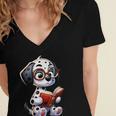 Dalmatian Reading a Book Dog Women's Jersey Short Sleeve Deep V-Neck Tshirt