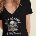 Dark Romance Is My Therapy Book Lover Merch Trigger Warning Women's Jersey Short Sleeve Deep V-Neck Tshirt