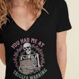 Dark Romance Had Me At Trigger Warning Skeleton Smutt Book Women's Jersey Short Sleeve Deep V-Neck Tshirt