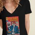 Dead Roast Coffee Comic Book Cover Style Skeleton Barista Women's Jersey Short Sleeve Deep V-Neck Tshirt