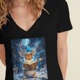 Deer Reads Book Women Girls Reindeer Women's Jersey Short Sleeve Deep V-Neck Tshirt