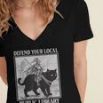 Defend Your Local Library Knight Cat Rider Book Lover Women's Jersey Short Sleeve Deep V-Neck Tshirt