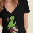 Dino Reading Read Reading Librarian Book Men Boys Kids Women's Jersey Short Sleeve Deep V-Neck Tshirt