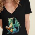 Dragon With Book Women's Jersey Short Sleeve Deep V-Neck Tshirt