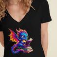 Dragon Reading a Book Bookworm Book Lover Women's Jersey Short Sleeve Deep V-Neck Tshirt