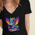 Dragon Reading a Book Bookworm Book Women's Jersey Short Sleeve Deep V-Neck Tshirt Dragon Reading a Book Bookworm Book Women's Jersey Short Sleeve Deep V-Neck Tshirt