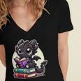 Dragon Reading A Book Cute Bookworm Book Lover Women's Jersey Short Sleeve Deep V-Neck Tshirt