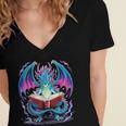 Dragon Reading Book Lover Women's Jersey Short Sleeve Deep V-Neck Tshirt