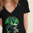 Dragon Reading Books Bookworm Women's Jersey Short Sleeve Deep V-Neck Tshirt