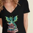 Dragon Reading Books Fantasy Lovers Mythical Creatures Women's Jersey Short Sleeve Deep V-Neck Tshirt Dragon Reading Books Fantasy Lovers Mythical Creatures Women's Jersey Short Sleeve Deep V-Neck Tshirt
