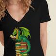 Dragon Reading Books Matching Bookworm Readers Librarian Women's Jersey Short Sleeve Deep V-Neck Tshirt