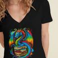 Dragon Reading Colorful Fantasy Book Lover Women's Jersey Short Sleeve Deep V-Neck Tshirt Dragon Reading Colorful Fantasy Book Lover Women's Jersey Short Sleeve Deep V-Neck Tshirt