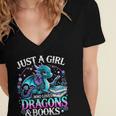 Dragon Reading Just A Girl Who Loves Dragons And Books Women's Jersey Short Sleeve Deep V-Neck Tshirt